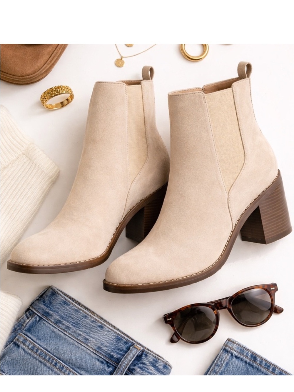 Loft Beige Suede Block Heel Chelsea Boot. New Womens Sz 9 Pull On